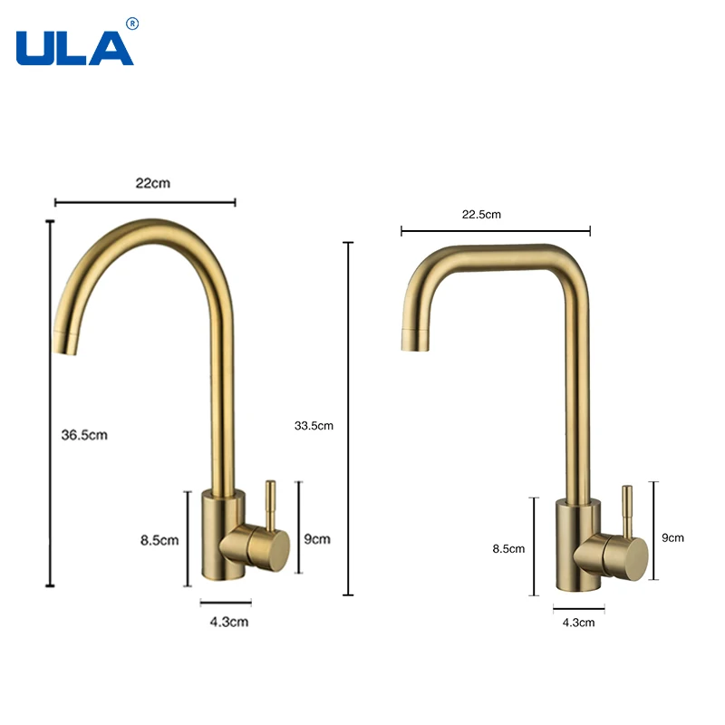 ULA Kitchen Faucet Gold Stainless Steel 360 Rotate Kitchen Tap Faucet Deck Mount Cold Hot Water Sink Mixer Taps Torneira