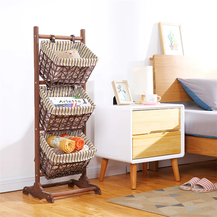 Large Capacity Storage Rack Wooden Stand Fabric Art Home Snack Rack Single Row Storage Rack Bedroom Living Room Shelving