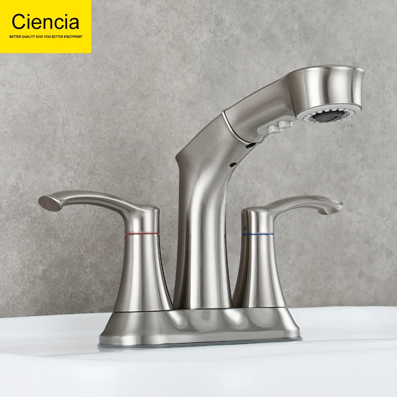 Ciencia Alloy Plastic Steel Basin Faucet with Sprayer Pull Out Faucet  Bathroom Hot and Cold Water Faucet Mixer Tap