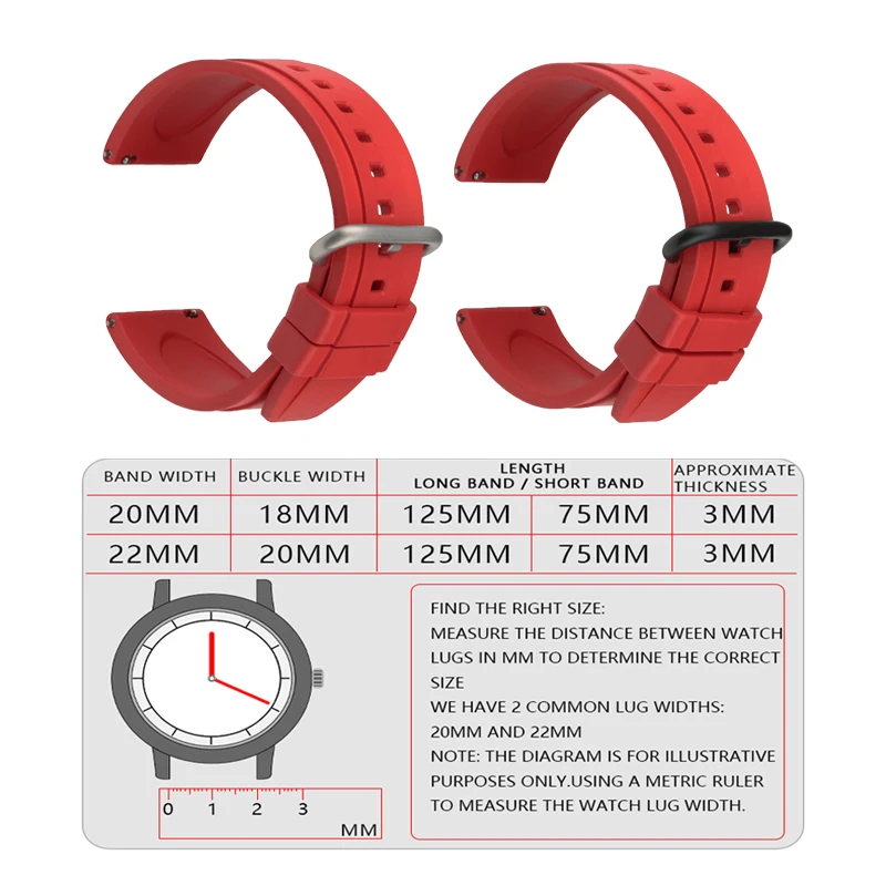 MAIKES Red Fluorine Rubber Watch Strap 20mm 22mm Women Men Sport Waterproof Quick Release Spring Bar Watchband