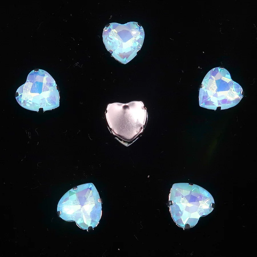 Herzförmige 20 Stück/Packung 10mm Silber Krallenfassungen Jelly Candy Glas Kristall Aufnähbare Strassperlen für Hochzeitskleider, Taschen, Schuhe, DIY-Verzierungen – Detail 12