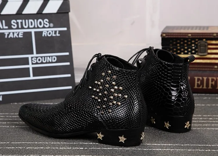 Zapatos De Hombre Safety  Ankle Shoes For Men Black Genuine Leather Studded Hommes Bottes With Free Shipping Military  Dress