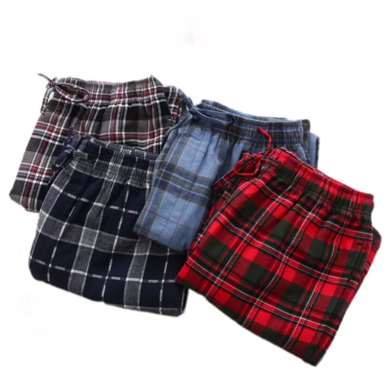 2024 Spring Autumn Men 100% Cotton Sleep Pants Male Top Quality Loungewear Trousers Men\'s Plus Size Casual Plaid Home Pants