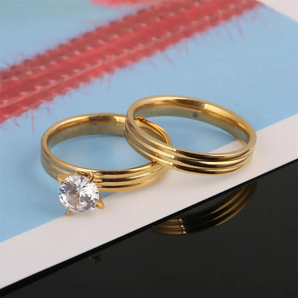 Stainless Steel Rings For Women Circle Fashion Jewelry Wedding Ring Set