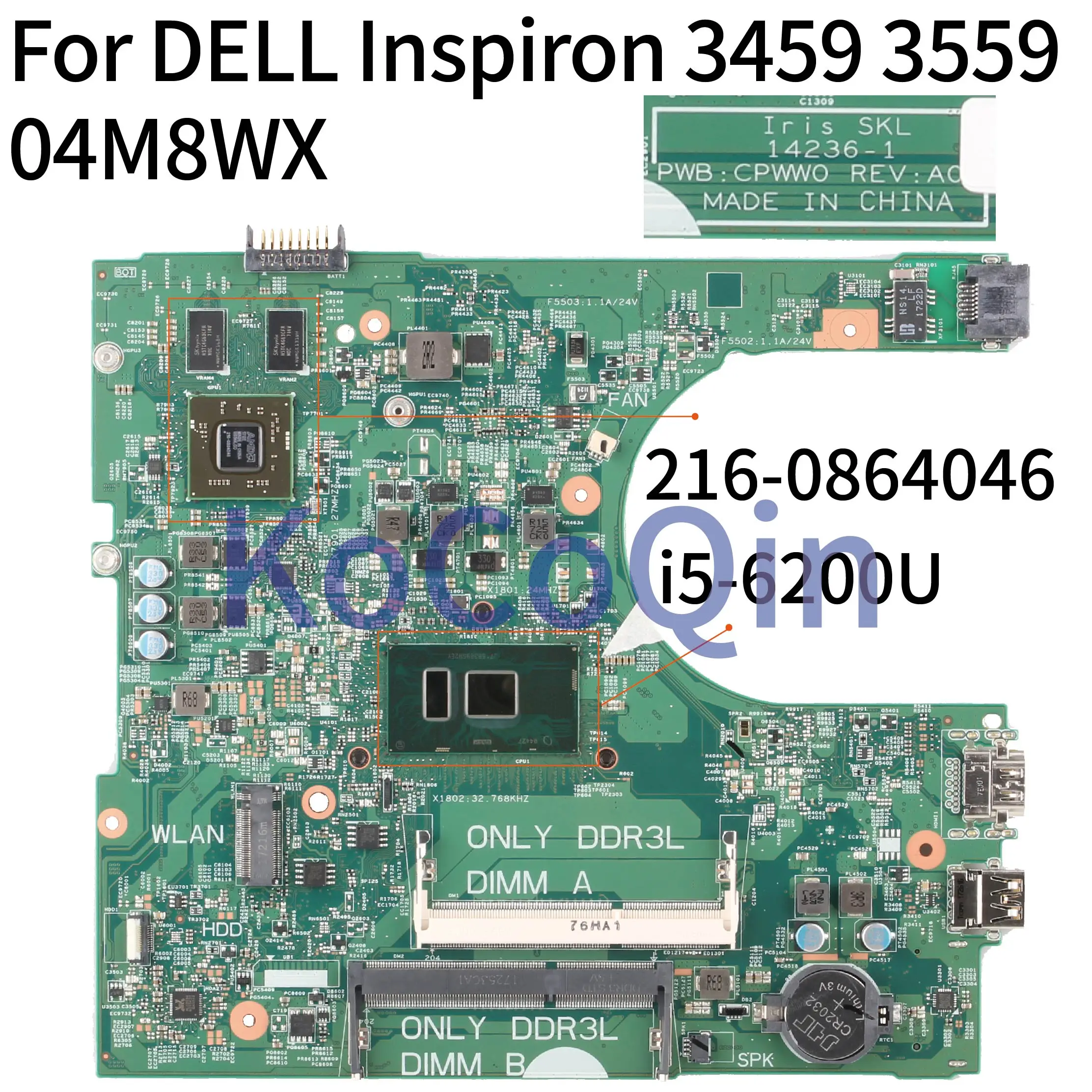 KoCoQin Laptop motherboard For DELL Inspiron 3459 3559 Core SR2EY 216-0864046 Mainboard CN-04M8WX 04M8WX 14236-1