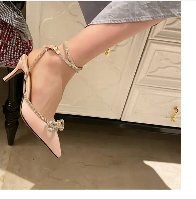 New Sexy Style Glitter Rhinestones Silk Women Pumps Crystal bowknot Satin Spring Summer Lady Shoes High heels Party Prom sandals