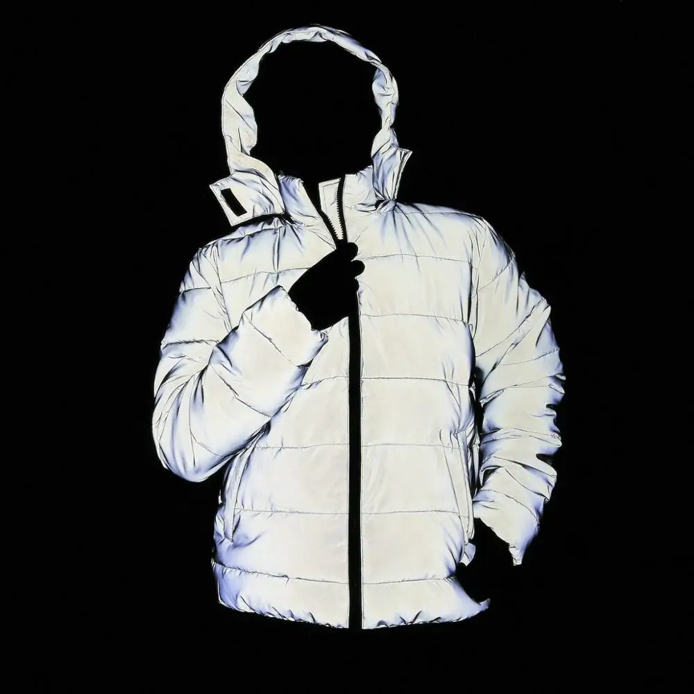 Chaqueta reflectante para hombre y mujer, abrigo grueso de algodón acolchado, Parka con capucha para correr de noche, ropa de calle de Hip Hop,