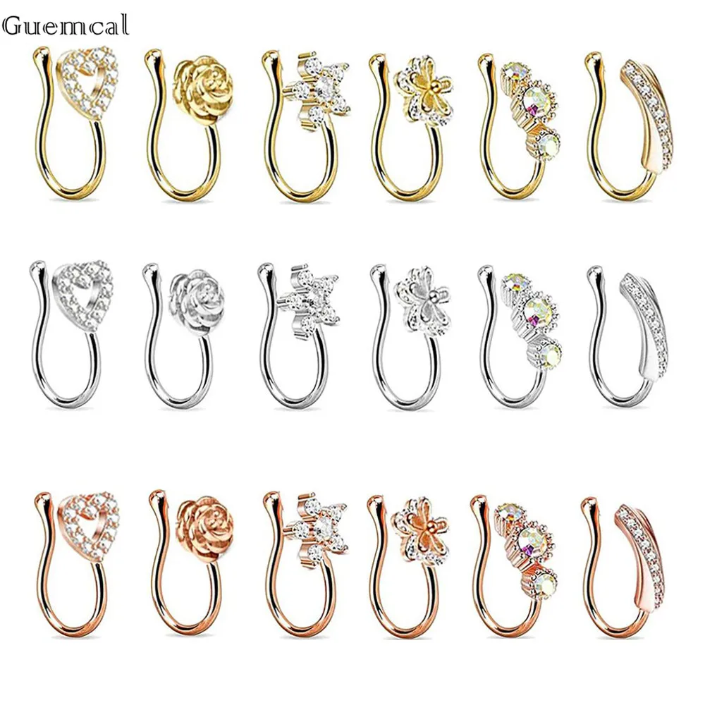 

Guemcal 9Piece/Set Flower Clip on Nose Ring Moon Fake Nose Piercing Clip on Star Nose Clip Fake Jewelry Piercing