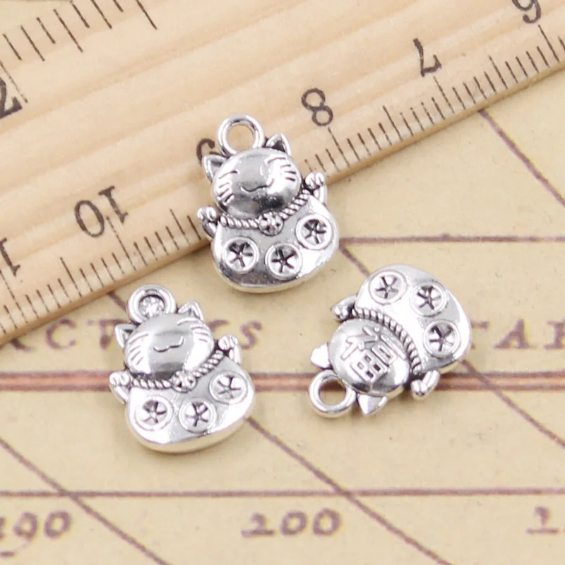 10 sztuk Charms kot na szczęście 15x11mm tybetański kolor srebrny wisiorki antyczne tworzenia biżuterii DIY Handmade Craft