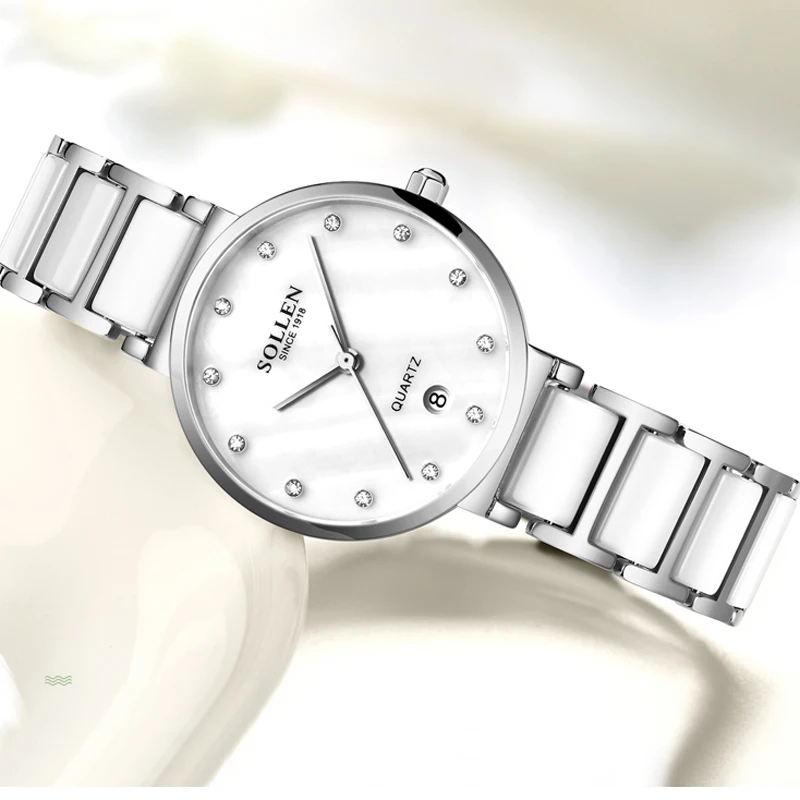 سويسرا العلامة التجارية الفاخرة SOLLEN اليابان استيراد VJ12 كوارتز ساعات نسائية الماس الياقوت 7 مللي متر رقيقة جدا مقاوم للماء ساعة SL407 #4