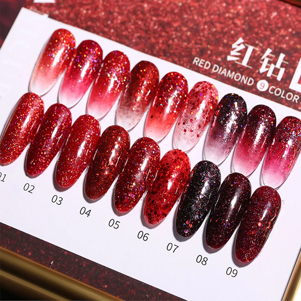 Vendeeni Red Glitter Series Gel-Nagellack, glänzender Pailletten-Gellack, semi-permanenter UV-Soak-Off-Nagelkunst-Gellack, 15 ml – Detail 9