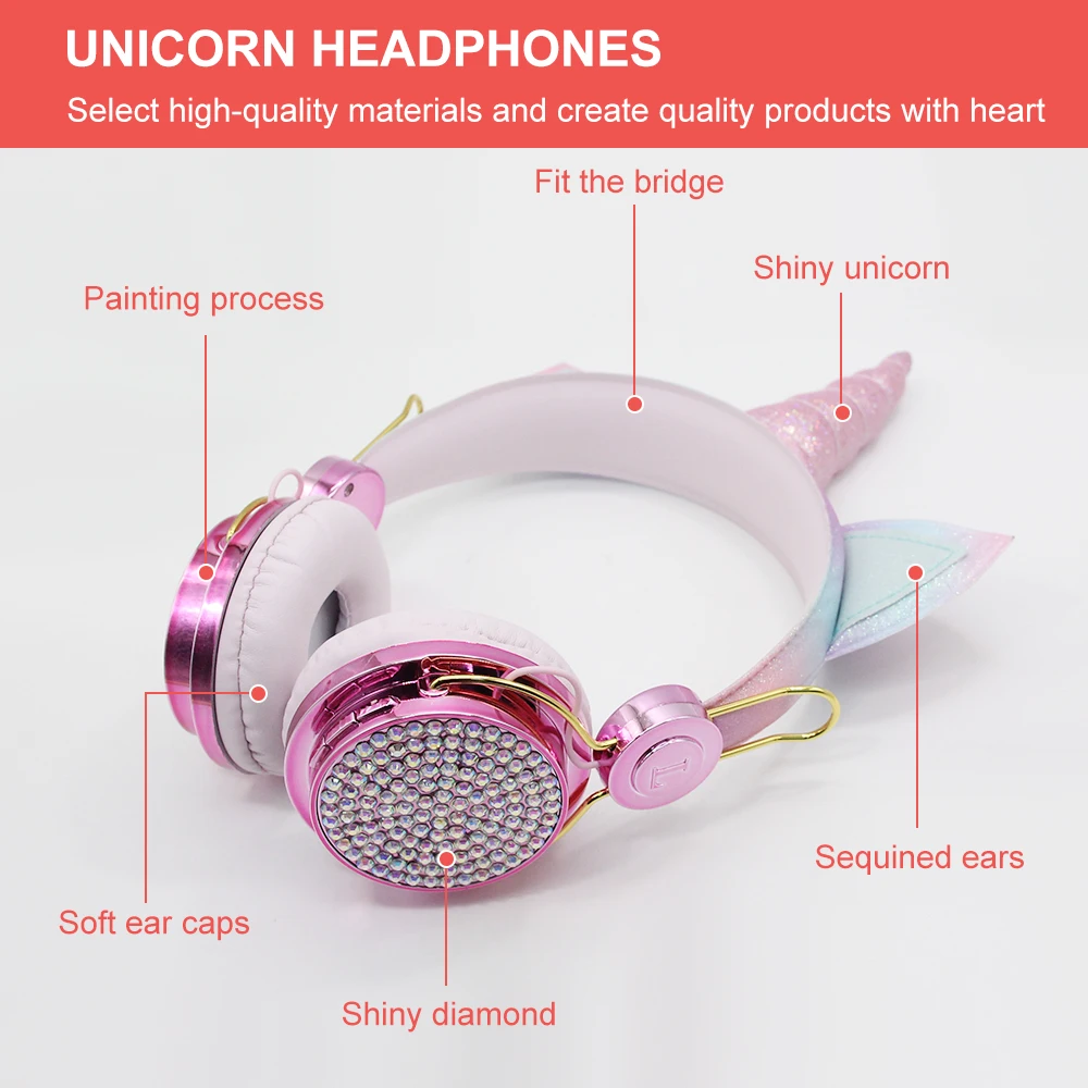 Wireless headphones Kids Headset Cartoon Unicorn Blue-tooth Headphones Microphone Casco Gaming Handsfree Calling Auricularesgift