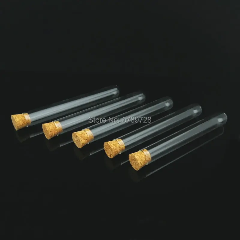 20pcs 20x150mm Glass round bottom test tube with cork stopper,Thickened flat - mouth lab test tubes School teaching tools