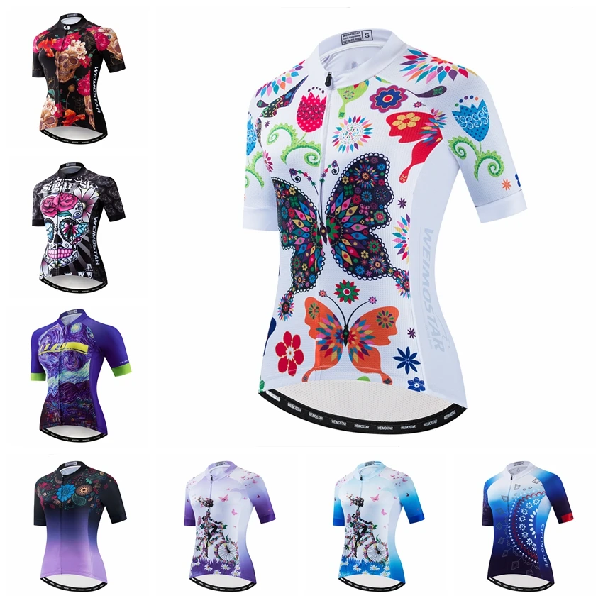 

2020 Weimostar Cycling Jersey women Bike Jerseys female road MTB bicycle shirt Short Sleeve maillot Girl Racing tops green white