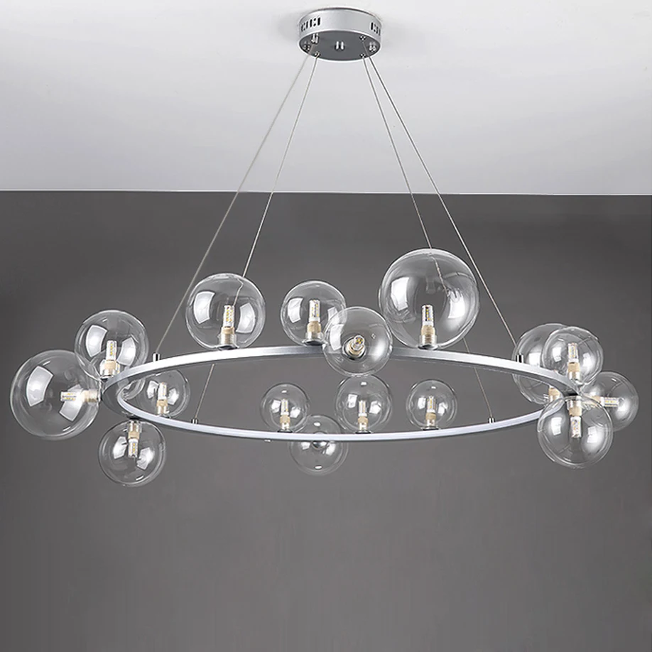 

LED Art Deco Glass Bubbles Round Black Silver Chandelier Lighting Suspension Luminaire Lampen For Dinning Room