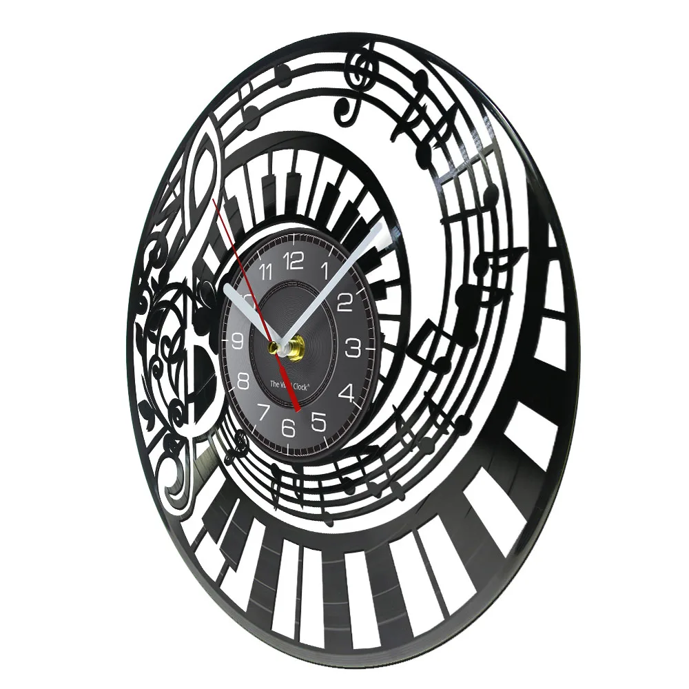 Treble Clef Piano Keys Vinyl Album Record Wall Clock For Music Studio Musical Re-purposed Record Clock Retro Music Inspired Gift