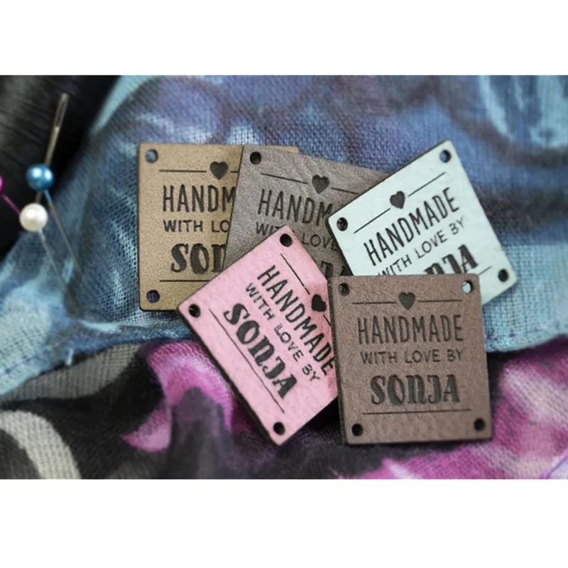 50pcs Customize Handmade Leather knitting labels sew-in Clothing tags for Handcraft items Branding Logo labels Crochet Quilting