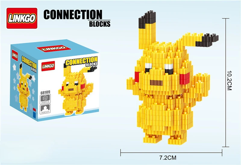 608pcs+ Magic Building Blocks Pikachu Model Connection Stitch Figures Assembling PokeMonster Mini Bricks Toys For Children