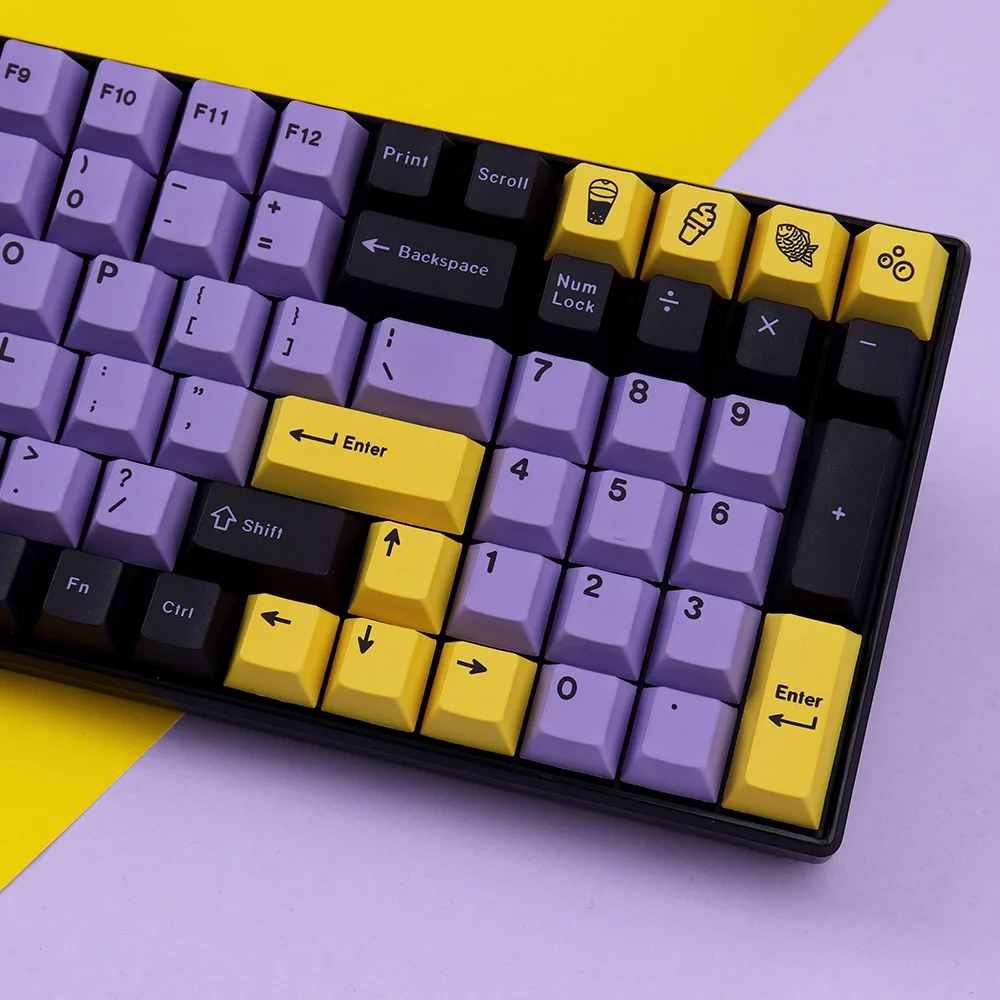 GMK Taro-Juego grande de teclas con tema, teclas PBT Cherry Profile DYE-SUB para teclado mecánico para jugar MX Switch, color morado y amarillo