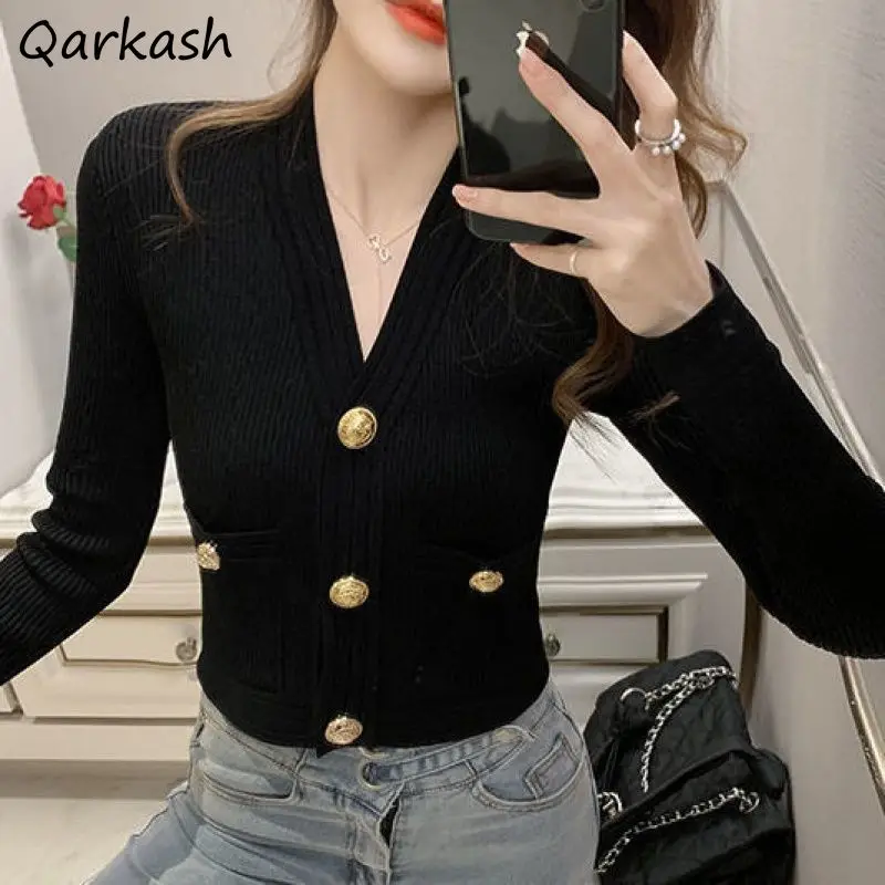 Cardigan Women Spring Comfortable Pure Color Elegant Soft Slim Ulzzang Crops Basic Chic Sweater Fit Fashion Button Stretchy Ins