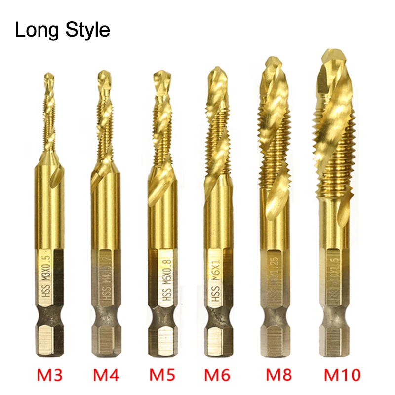 1/2/3/6Pcs Tap Drill Bit Hex Shank Titanium Plated HSS Screw Thread Bit Screw Machine Compound Tap M3 M4 M5 M6 M8 M10 Hand Tools