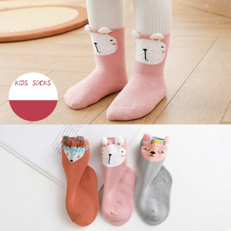 3 Pairs/lot To 4 Years Newborn Socks Thicken Toddlers Baby Stuff Winter Warm Terry Socks for Baby Girls Boys Cute Animal