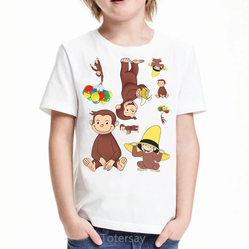 2021 Funny Kids Clothes Curious George Cartoon Monkey Print T Shirt for Boys Tshirt Camisetas Summer Tops for Girls T-shirt Tee