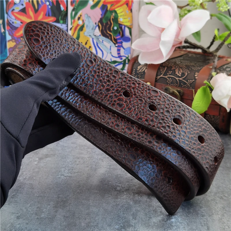 Luxury Vintage Pop Dot Carving Top Thick Leather Men Belt Without Buckle Cinturon Mujer Mens Leather Belts Without Buckles SP13