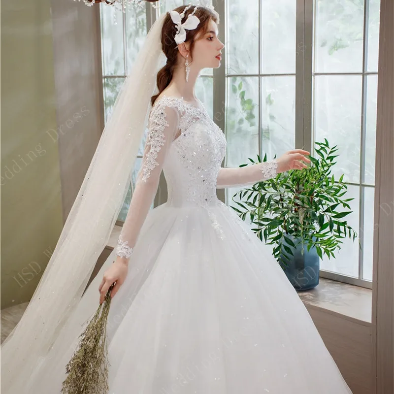 Свадебное Платье Embroidery Custom Pluse Size Wedding Dress Long Sleeve Train Real Vedio Gown V Neck Elegant Vestido De Noiva