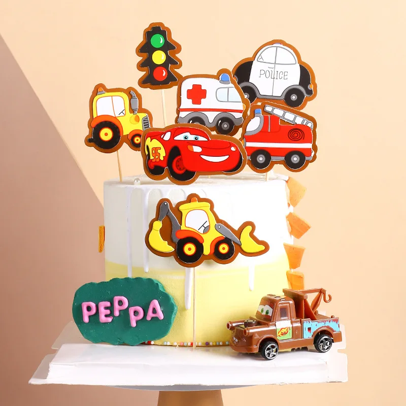 Happy Birthday Cake Topper Car Ambulance Submarine Anniversaire Decor Flag Party DIY Baking Supplies Cupcake Toppers Baby Shower