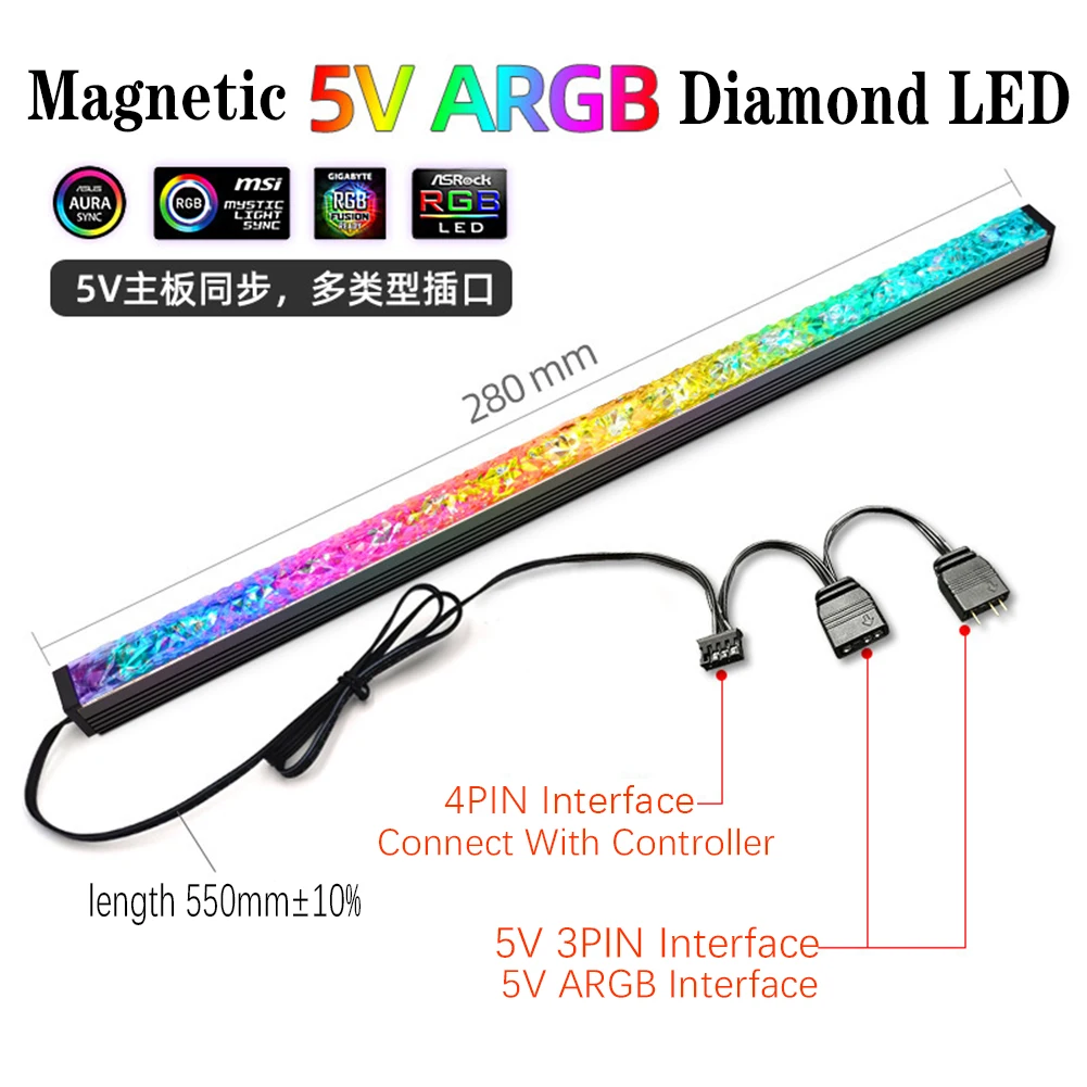 4pin RGB ARGB 5V 3PIN LED Strip Colorful Light For Computer Case Chassis Diy Lamp Bar Magnetic Sync