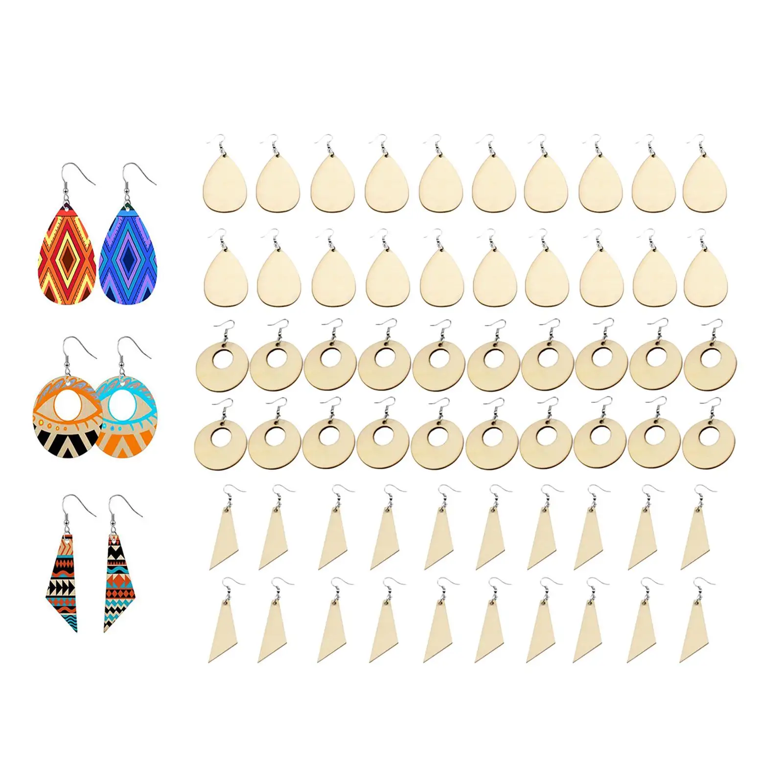 180 Pcs/Set Unfinished Wooden Earrings Blanks with Ear Hooks Opening Ring Jewelry Pendants Making DIY Crafts