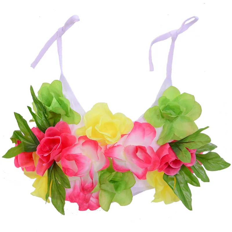 Wholesale Colorful Hawaii Flower Bra Floral Child Camisoles Bra Hula Dance Beach Tropical Party Supplies Accessories Christmas