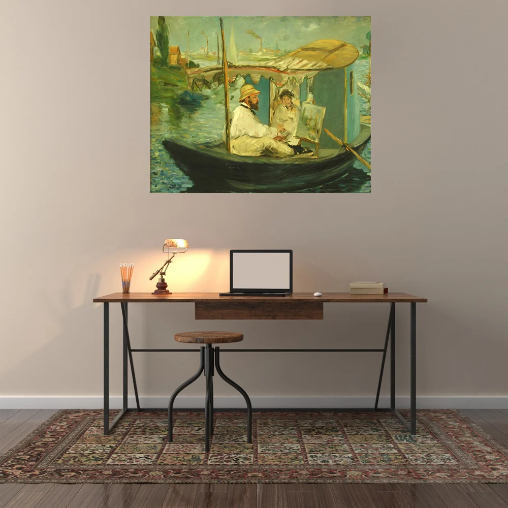 

Claude Monet Famous Bedroom Wall Decor 'A Man Was Painting on a Boat' Wall Art for Office Living Room Home Decor Drop Shipping