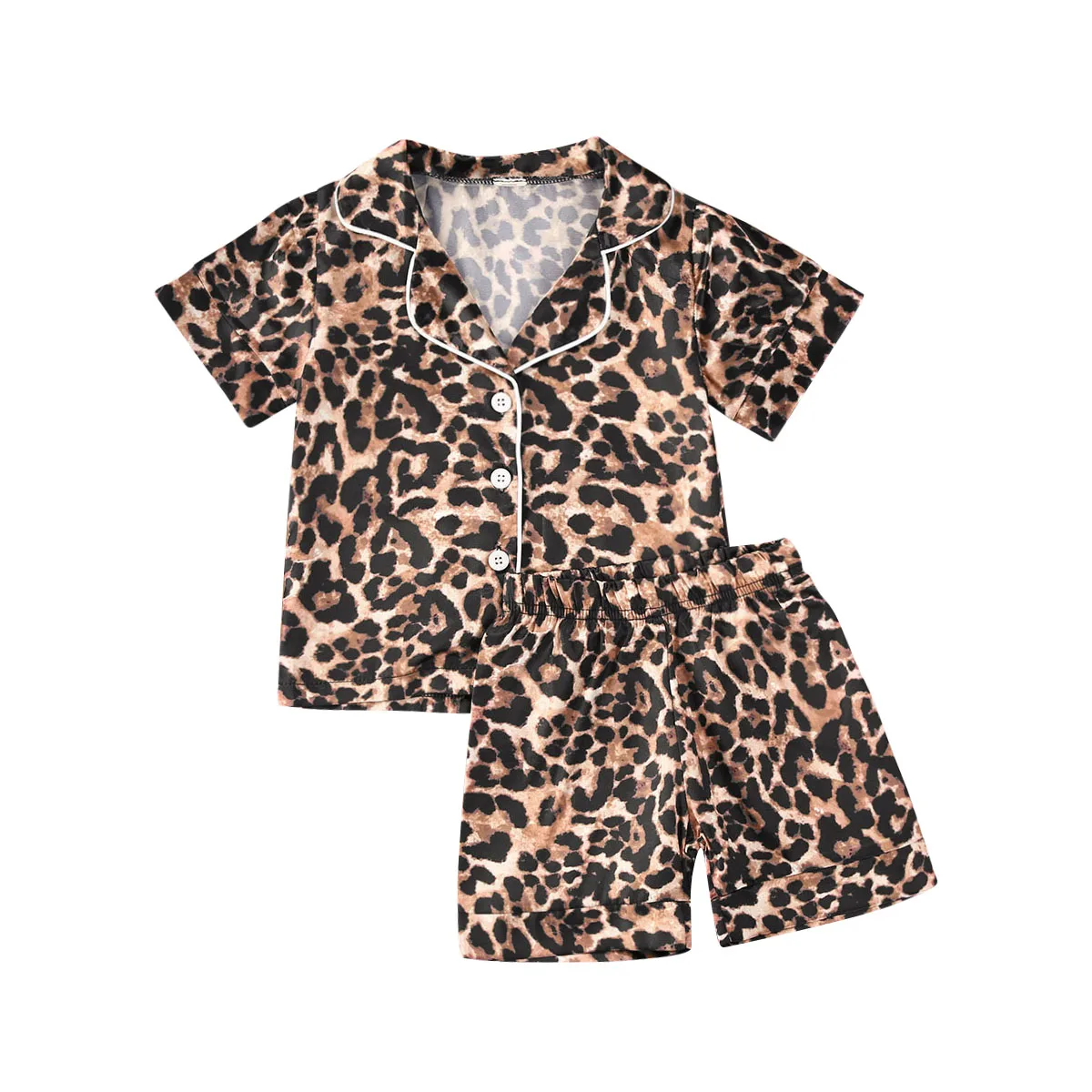 2020 New 1-6Years Fashion Toddler Baby Boy Girl Leopard Pajamas long / short sleeve Top Pants Button-Down Sleepwear Nightgown