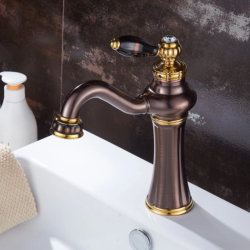 

Basin Mixer Faucet ORB Finish Brass Bathroom Sink Faucet Cold And Hot Water Mixer Sink Taps Single Handle Deck Mounted Crane Tap