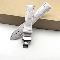 Vintage Genuine leather bracelet White watch strap Butterfly Clasp watchband 12 13 14 15 16 17 18 19 20 21 22 24mm watch band