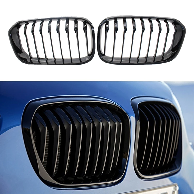 Front Hood Grille/Grilles Single Slat Kidney Grille Frame High Gloss Black Fence Grille Compatible for BMW F20 LCI 1-Series 2015