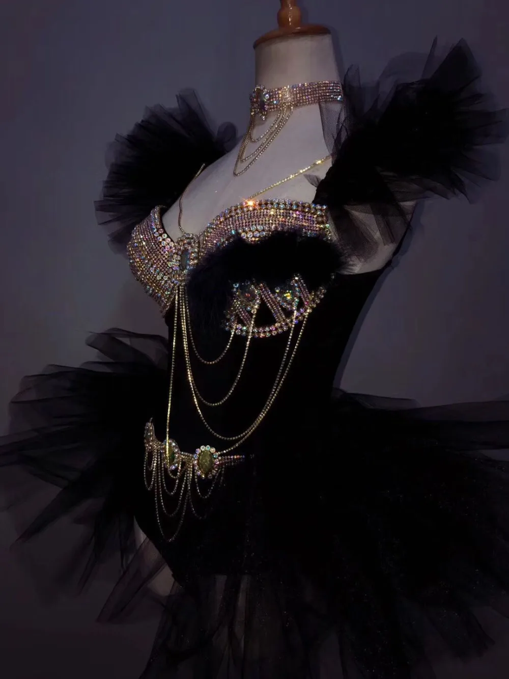 Women nightclub bar birthday skirt sexy sparkly black dress stage dance show wear