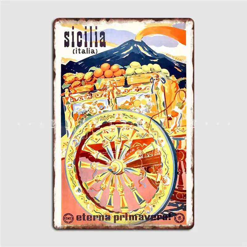 1947 Sicily Italy Travel Eternal Spring Metal Plaque Poster Poster Wall Cave Cave Pub Decoration Tin Sign Poster