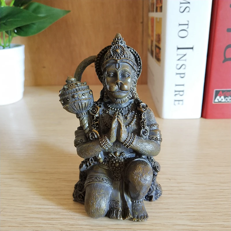Steinfarbene Hanuman-Statue, Große Hinduistische Affengott-Buddha-Figur aus Kunstharz, Zen-Garten-Dekoration, Glücksbringer-Geschenk – Detail 5