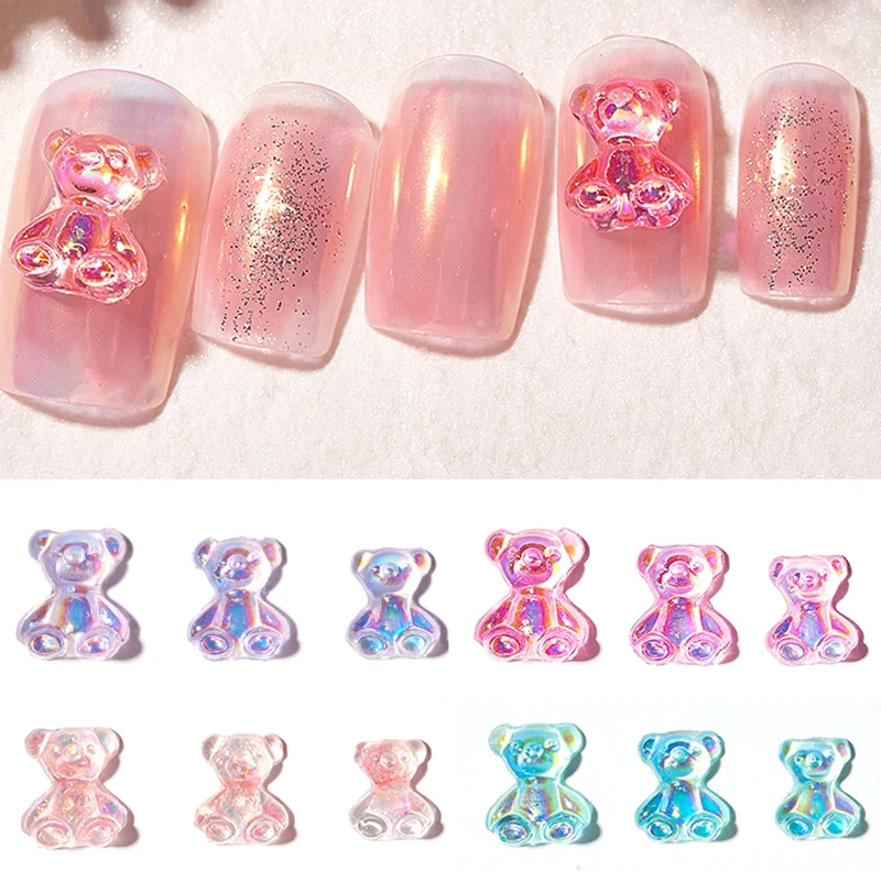 

Mixed Size Aurora Little Bear Nail Art Accessories Resin Kawaii Bear Stereo 3D Fashion Fingernail DIY Decoration