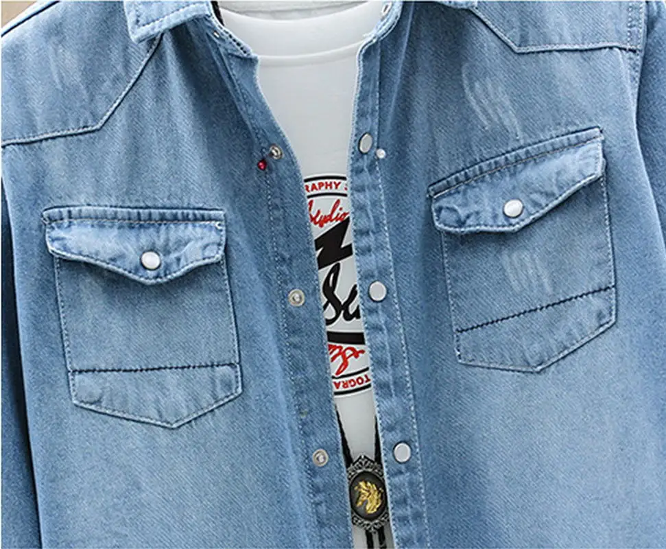 2022 Jeans Shirt Men Denim Shirts Mens Tropical Casual Men Long Sleeve Windbreaker Shirt Male Cotton Cowboy Jean Shirts Clothing