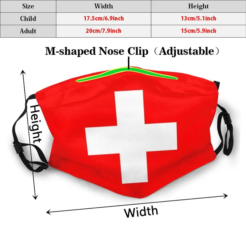 Schweizer Flagge Lustige Drucken Mehrweg Pm 2,5 Filter Gesicht Maske Schweizer Flagge Flagge Der Schweiz Ensign Nationalen Stolz Duffle Rot weiß