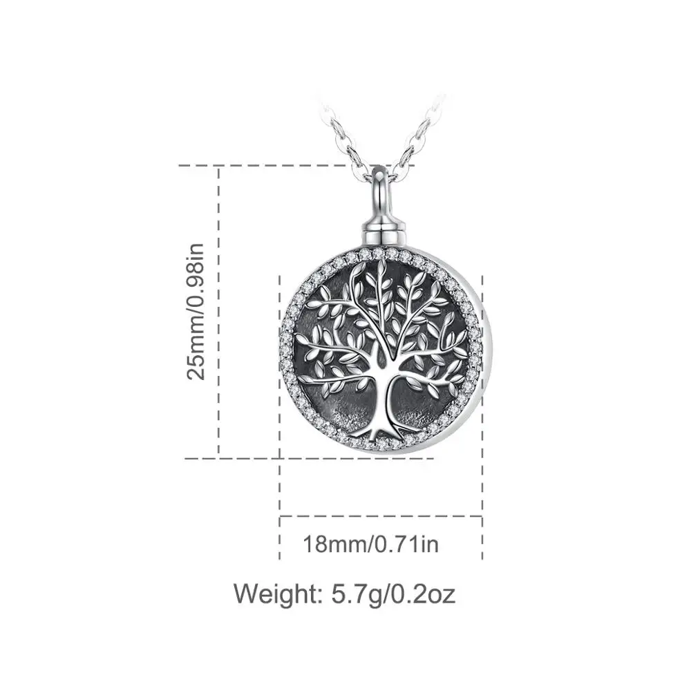 Eudora Sterling Silver Round Locket Tree of Life Crystal CZ Cremation Memorial Ashes Urn Necklace Vintage Jewelry Keepsake CYG19