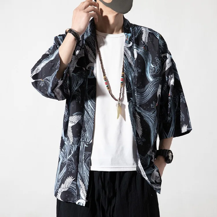 Traditional Print Cardigan Couple Kimonos Japanese Kimono Men Yukata Women Harajuku Beach Loose Thin Shirt Coat Plus Size 5XL