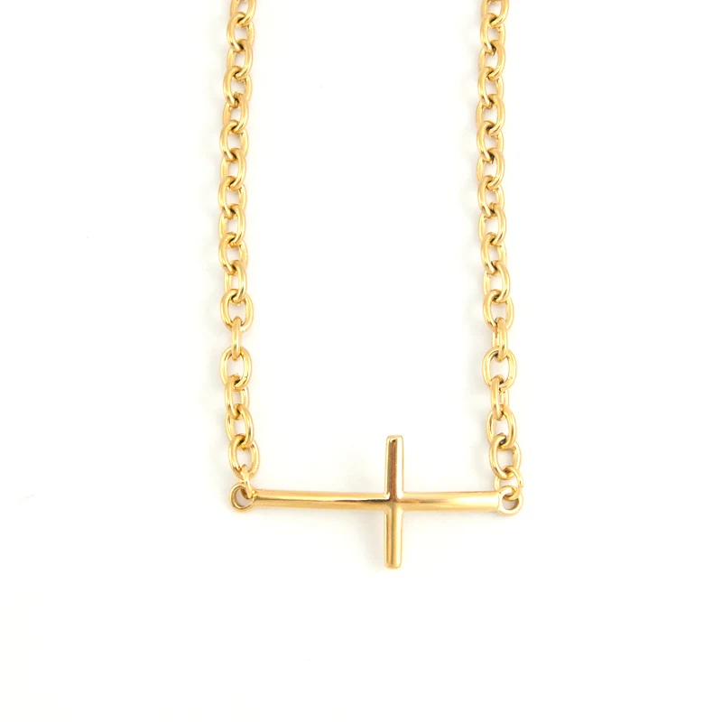 The Cross Bent Connector pendant Necklace for Women 6mm Rolo Cable Stainless Steel chain Collar Choker