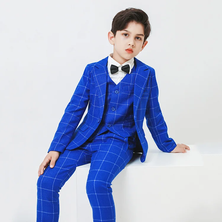 Flower Boys Jackets Vest Pants 3pcs Suits Kids Blazer Formal Wedding Dress Photography Suit Children Birthday Clothes Set