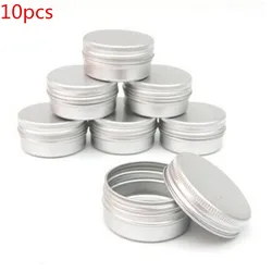 10Pcs 10ml Empty Silver Aluminum Tins Cans Screw Top Round Candle Spice Tins Cans with Screw Lid Containers Storage Box