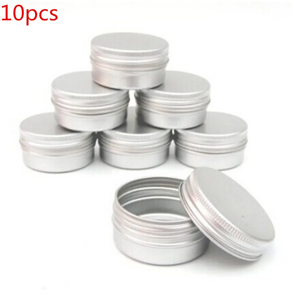 10pcs/set 10g Metal Round Tins Aluminum Empty Silver Cans With Screw Lid For Salve Spices Candles Lipstick